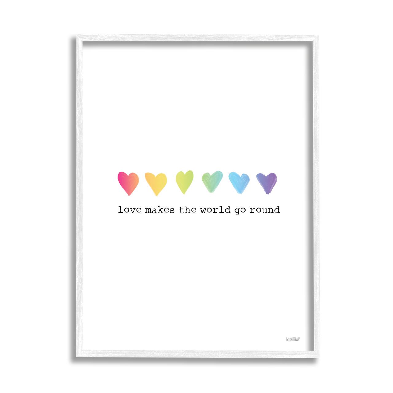 Stupell Industries Love Makes World Go Round Rainbow Heart Ombre Framed Wall Art